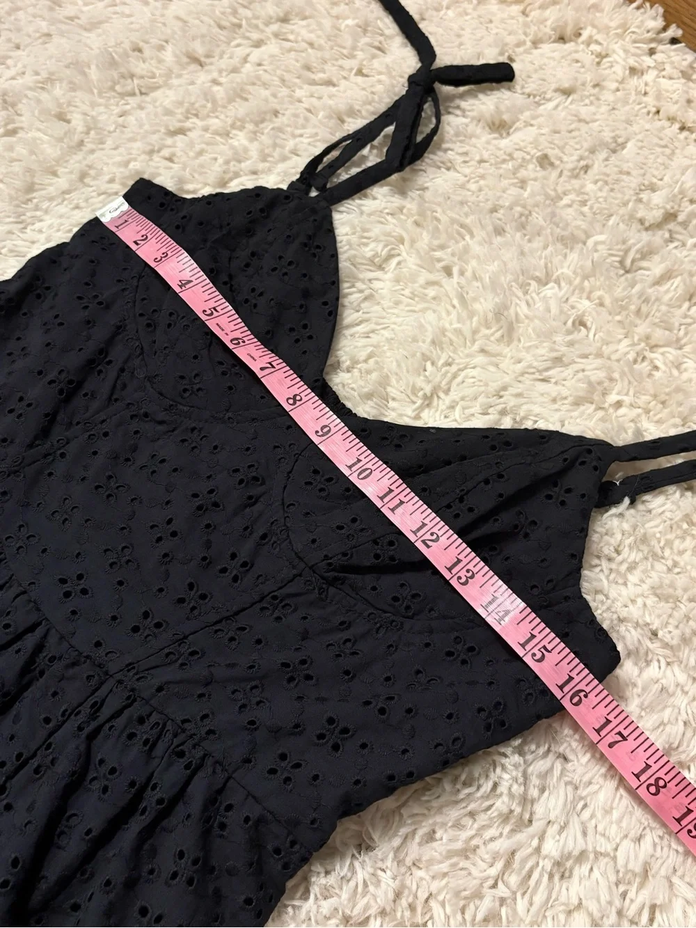 Self Esteem Black Eyelet Lace Corset Flare Sundress with Tie Straps